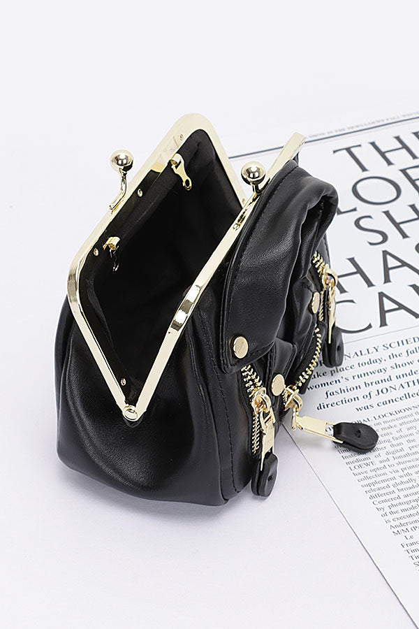 Stylish Black Gold Faux Leather Crossbody Bags - Set of 3