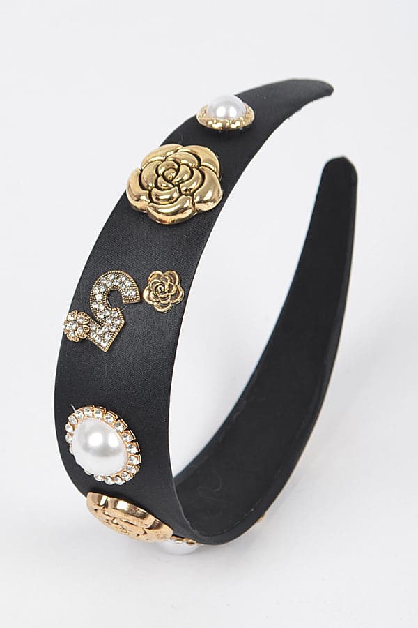 Set of 6 Black 4112 Plastic Hairbands with Imitation Gemstones