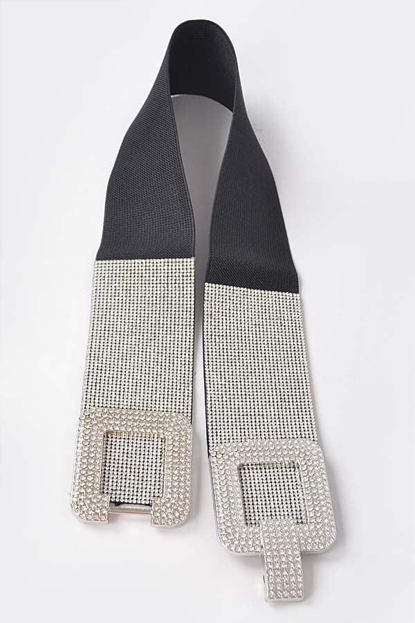 Set of 6 - 3568 Black Transparent Rhinestone Elastic Belts