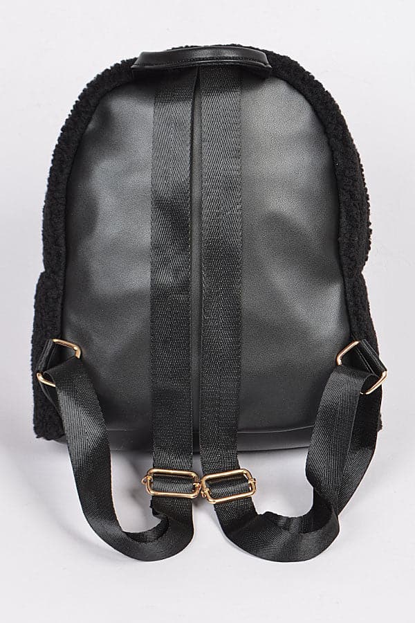 Set of 3 Stylish Black Faux Fur Backpacks