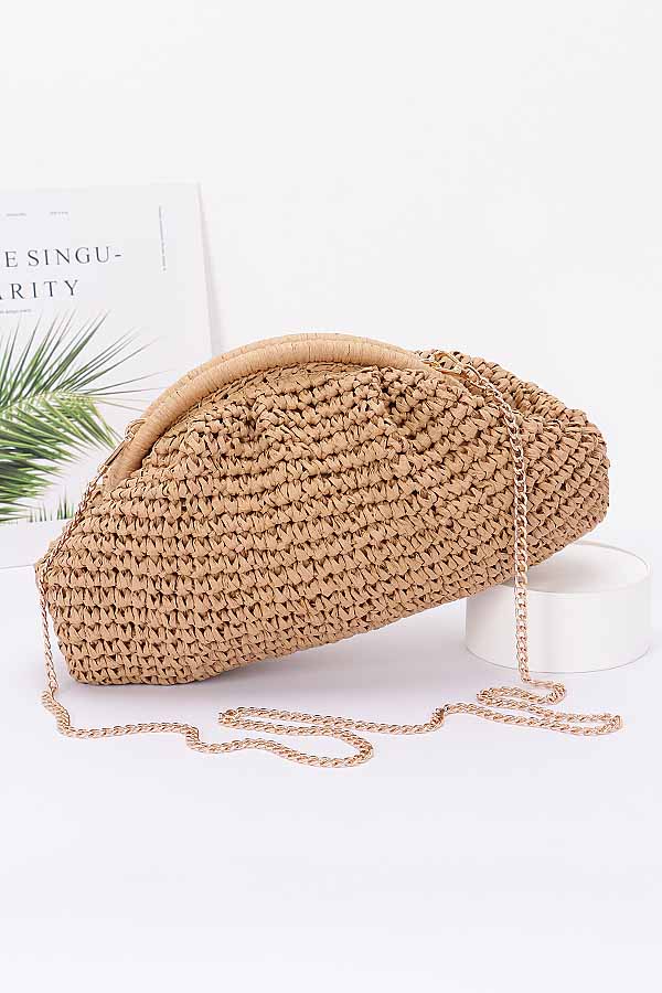 Set of 3 Faux Straw Braided Clutches in Khaki 1056
