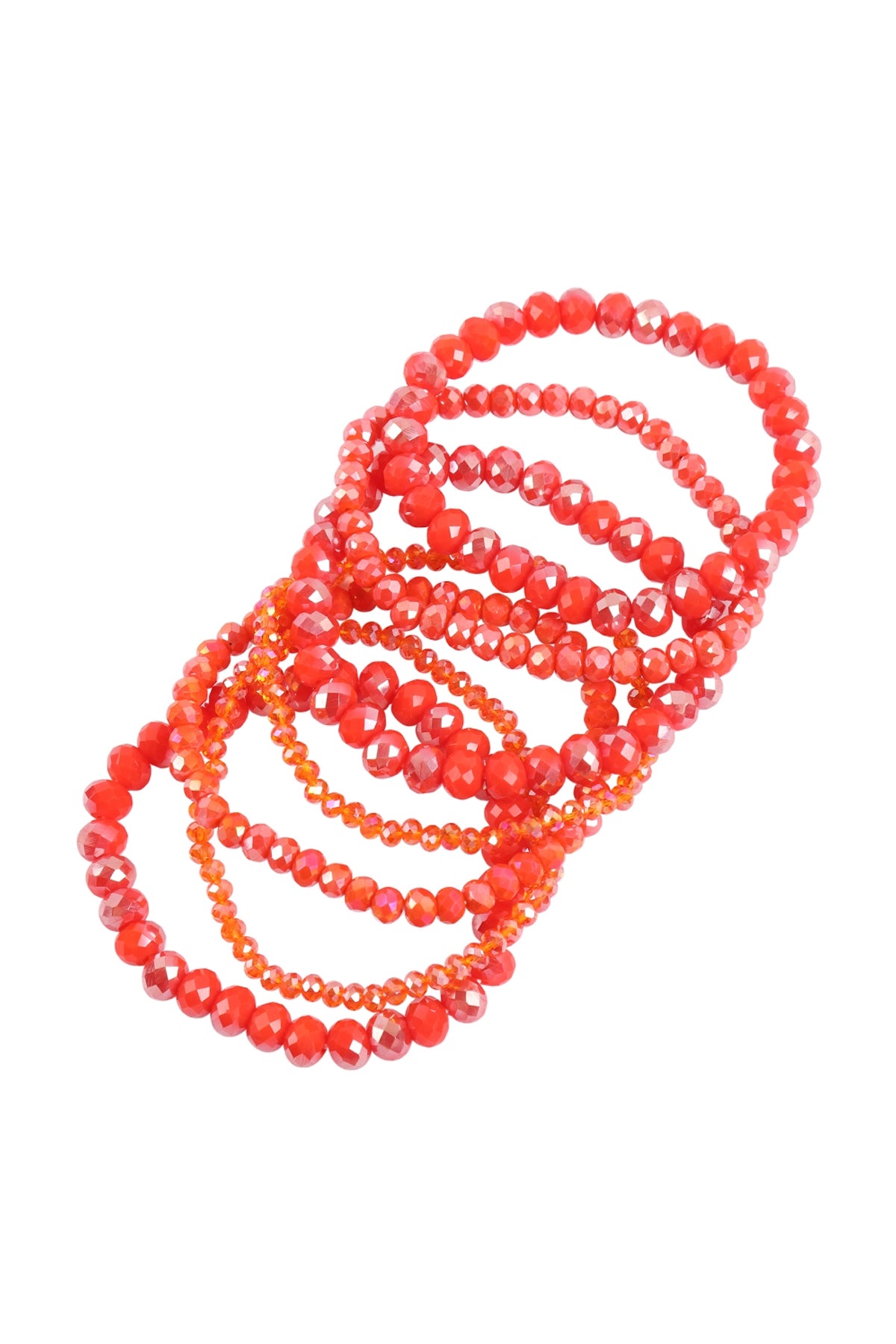Pack of 6 Orange Stretch Bracelets Made of Glass Beads