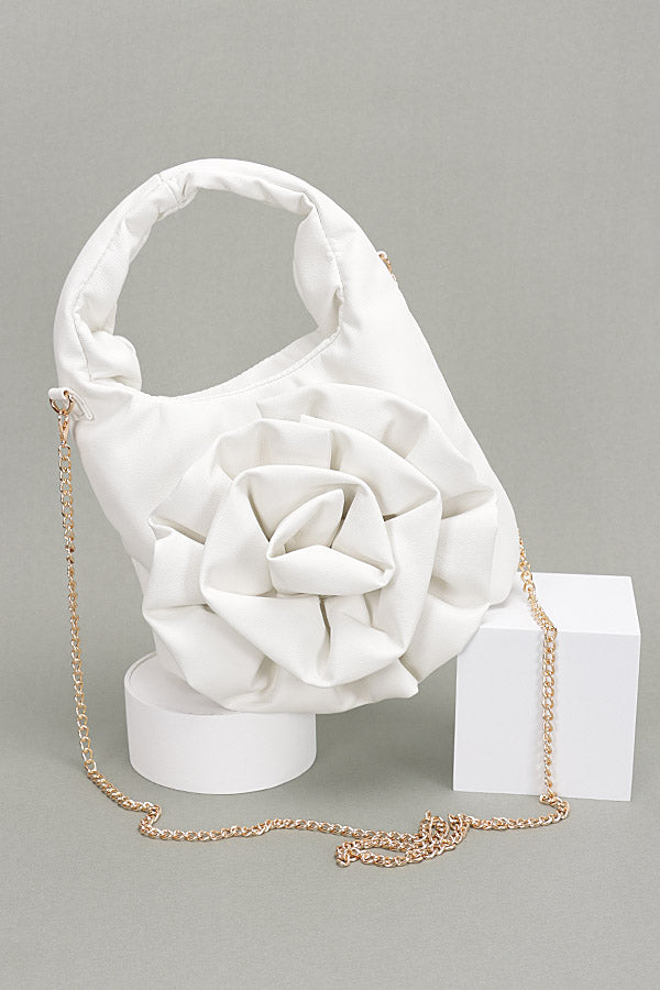 Set of 3, 3916 White Faux Leather Big Flower Handle Bags