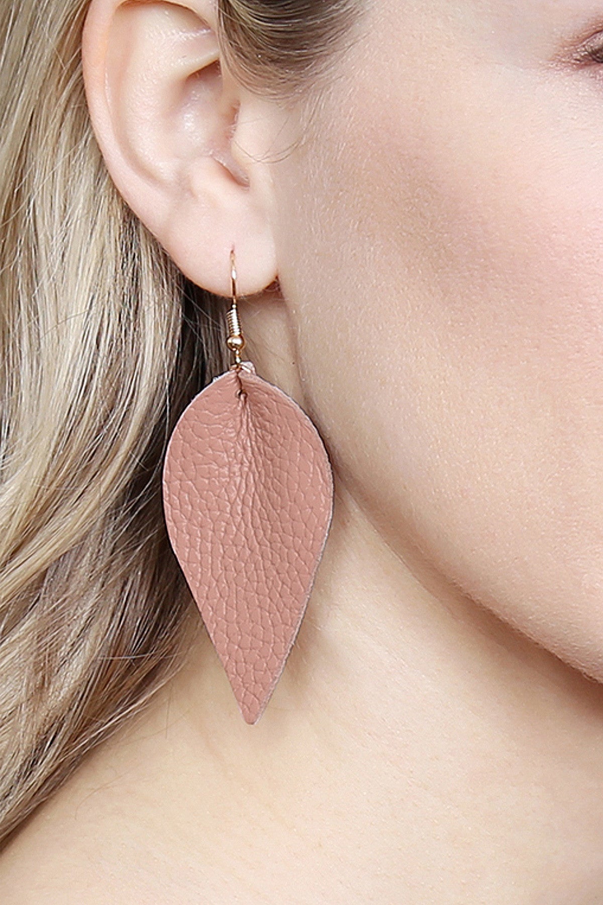 Six - Piece Set of Pink Leather Pinched Teardrop - Shaped Earrings for Women's Jewelry Collection