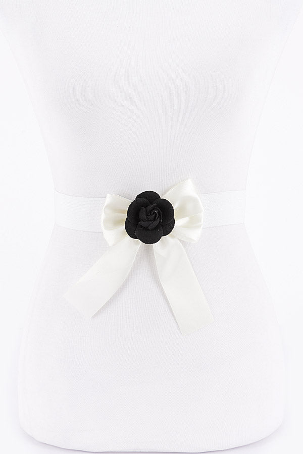 Ivory Flower Satin Ribbon Elastic Belt - Pack of 6