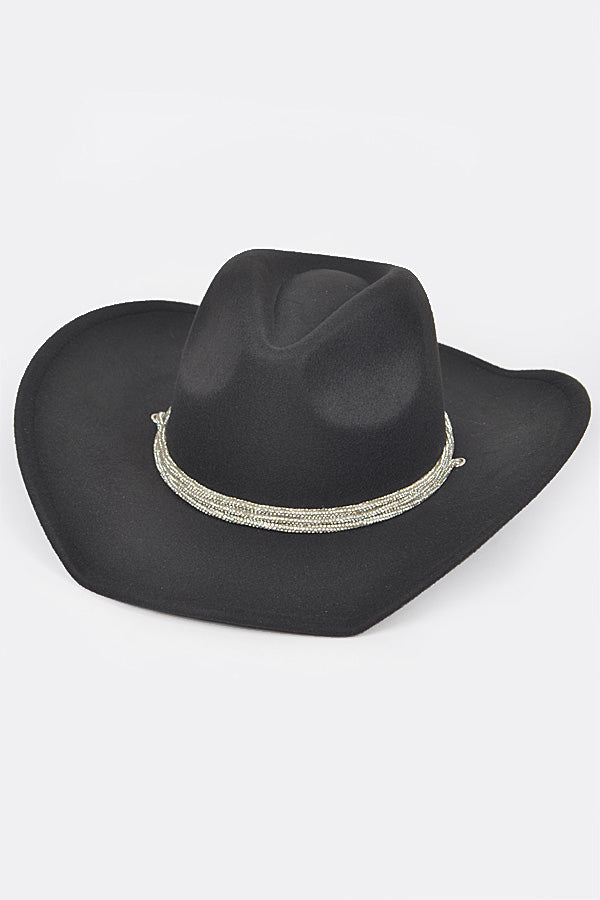 Set of 6 Faux Wool Rhinestone Strap Cowboy Hats in White - Style 9671