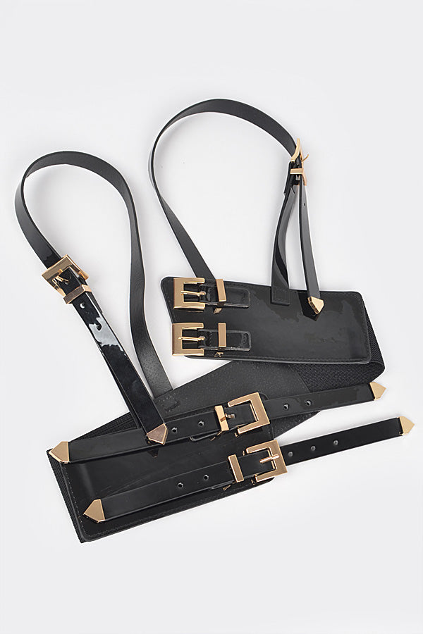 Pack of 6 - 8058 Stylish Black and Gold Faux Leather Harnesses