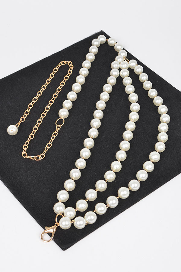 Pack of 6 Cream Gold 4178 Multi - Layered Pearl Chain Belts
