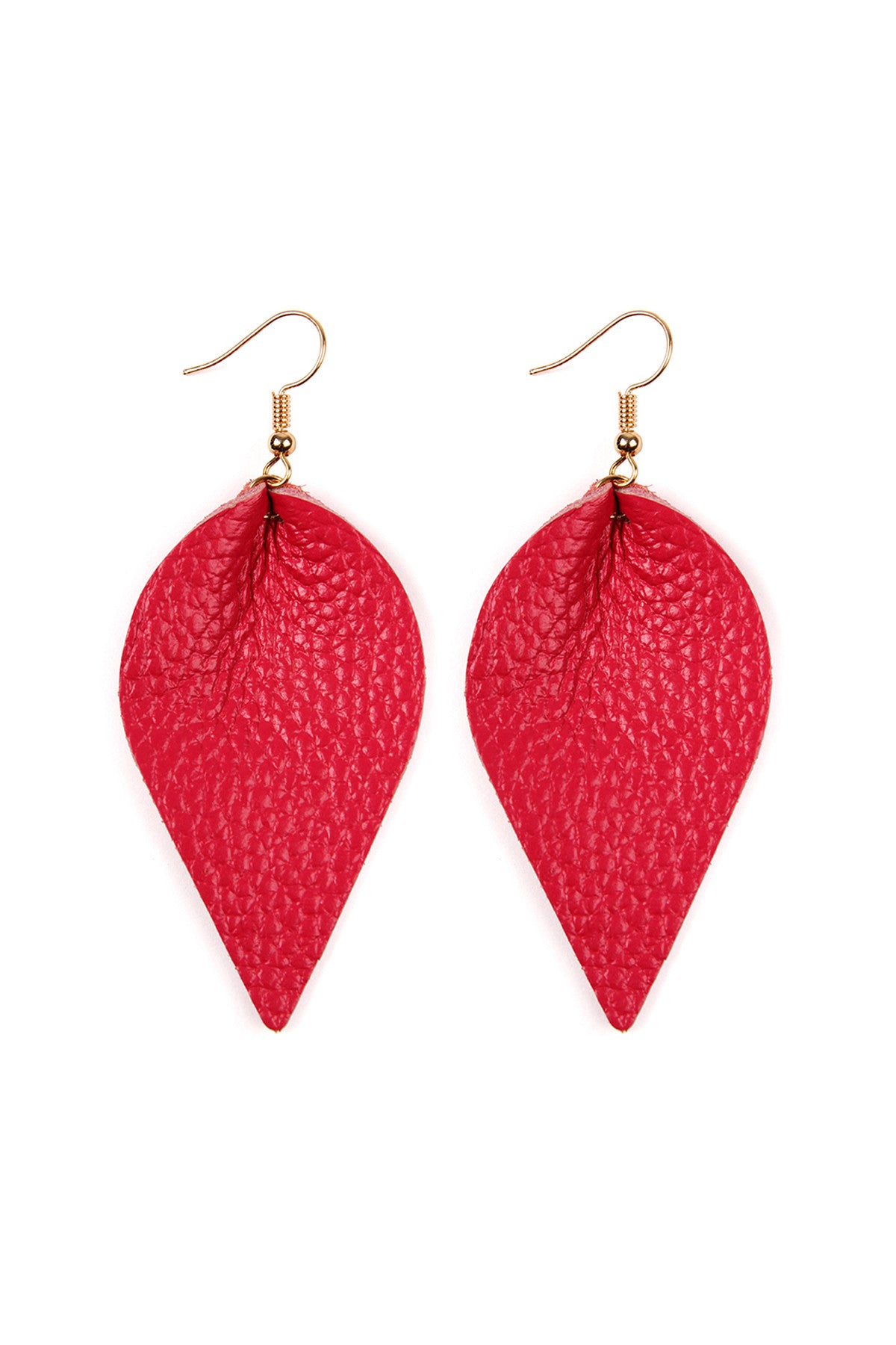 Set of 6 Fuchsia Pinched Genuine Leather Teardrop Earrings