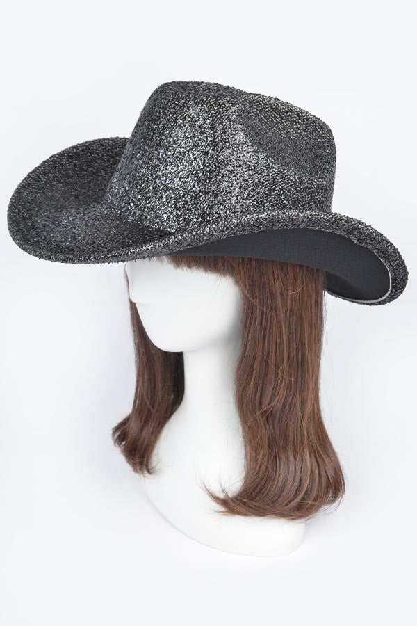 Pack of 6 Glitter Cowboy Hats in Classic Black Color