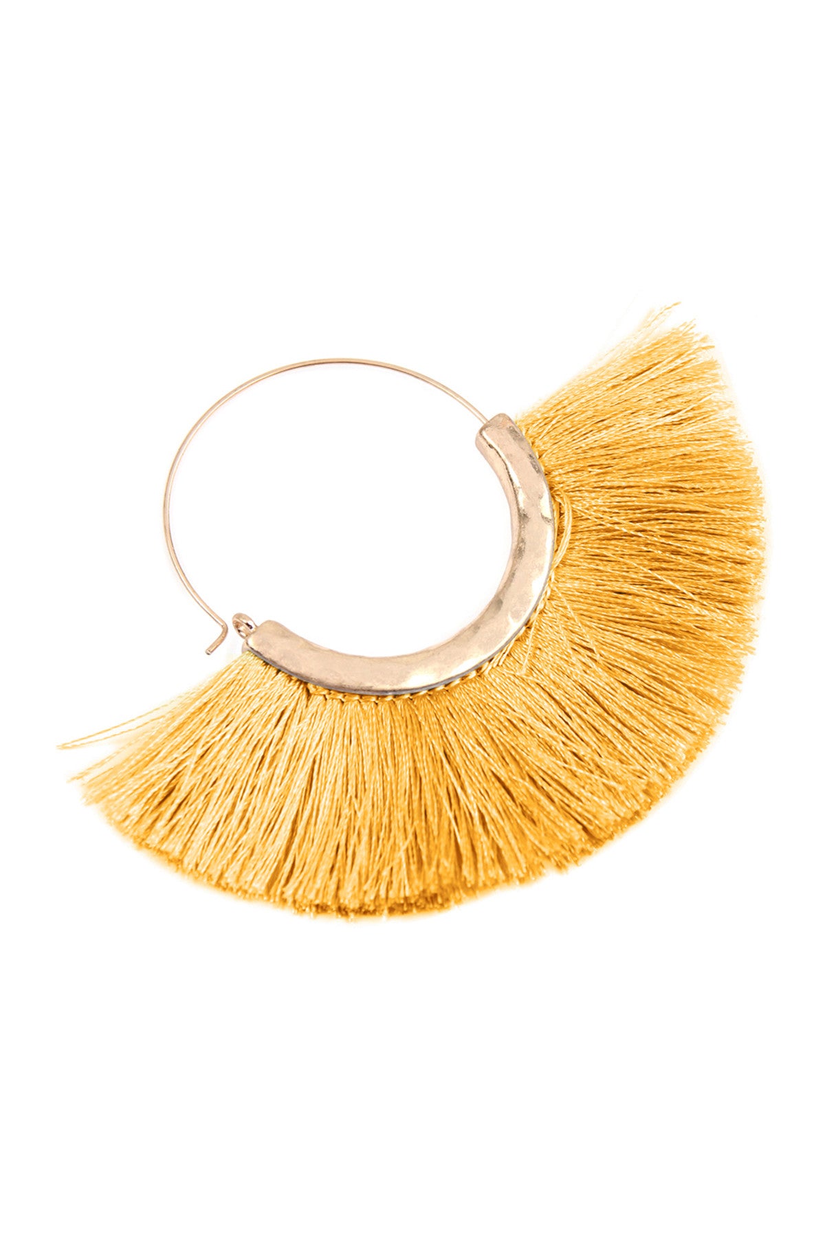 Set of 6 Mustard-colored Fan Tassel Hoop Earrings