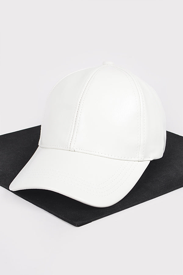 Set of 6 Faux Leather Caps in Elegant White (Style 2871)