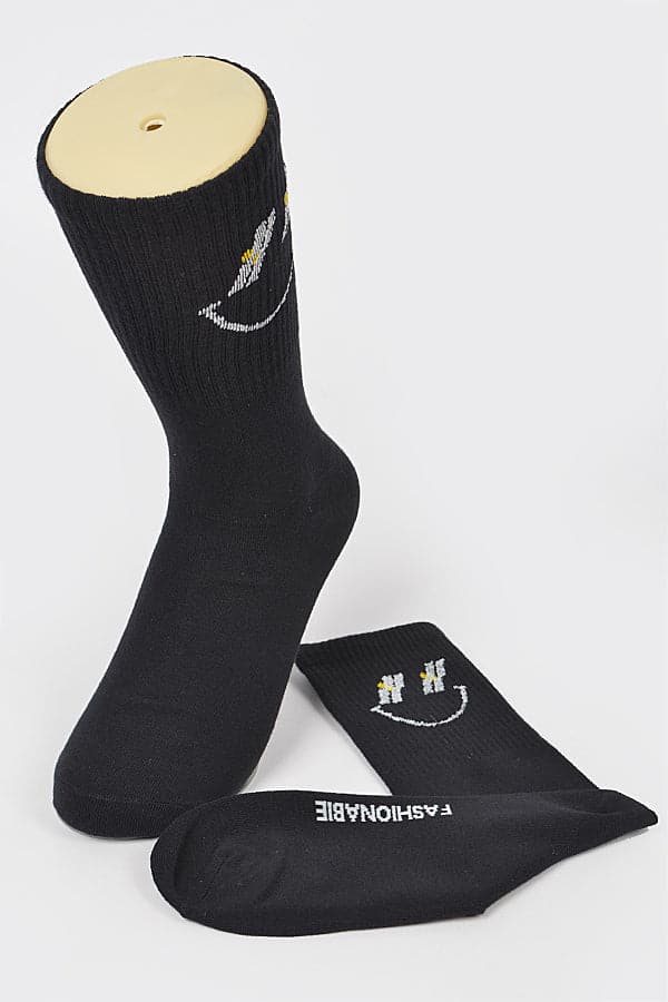 Set of 6 Black Happy Face Socks - Size 2358