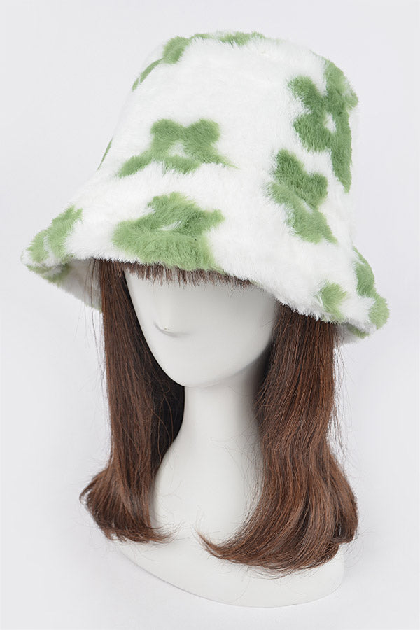 6-Piece Pack of Stunning Green 4271 Faux Fur Printed Bucket Hats