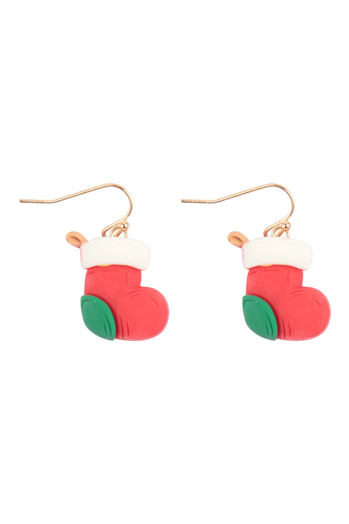 Set of 6 Christmas-themed Santa Socks-shaped Polymer Clay Hook Earrings in Red Color