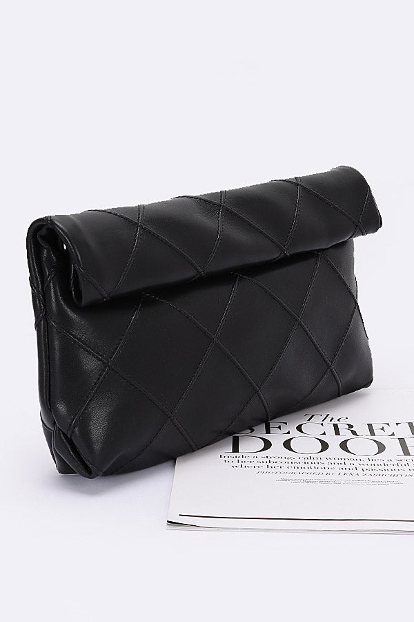 Set of 3 White Quilted Faux Leather Pouches - 8346