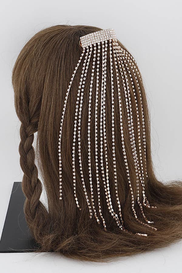 Pack of 6 Gold Clear Rhinestone Long Drop Hair Clips - Style 42027