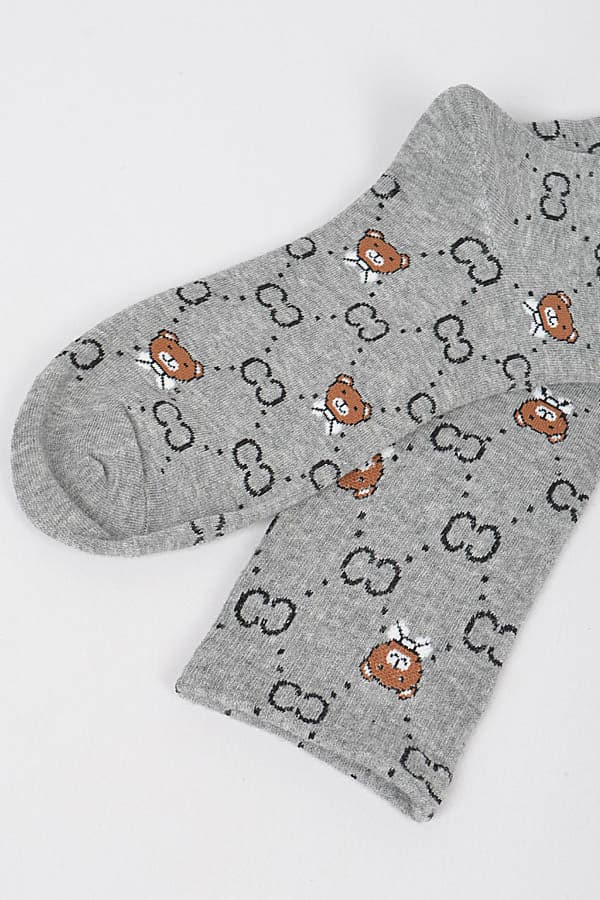 Pack of 6 Gray Teddy Bear Socks - Style 1358