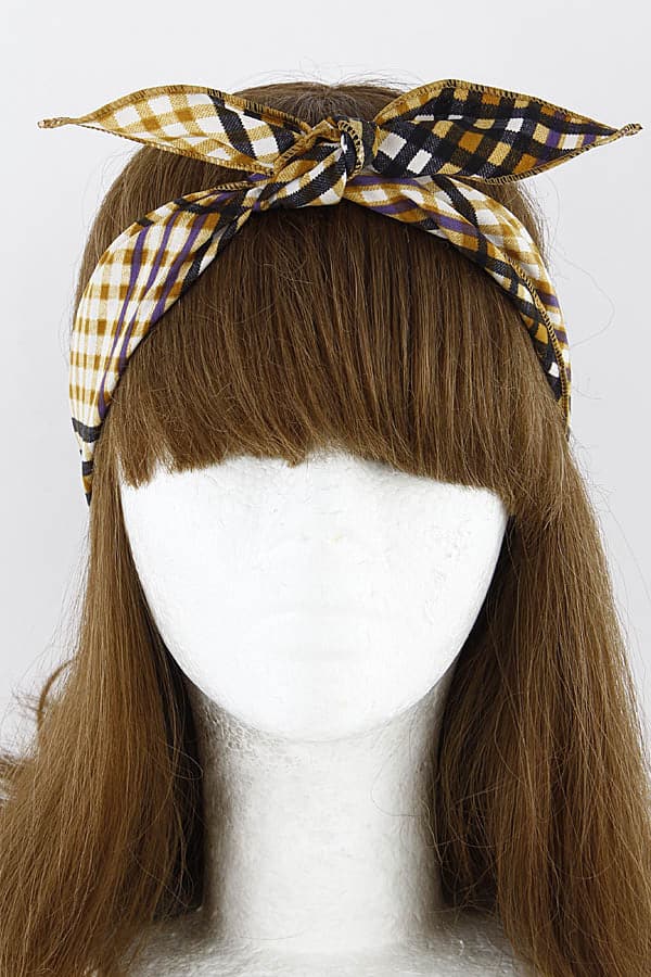 Pack of 6 Vibrant 421 Yellow Checkered Two - Tone Headbands