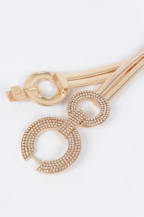 Set of 6 4338 Gold Rhinestone Double Metal Stretch Belts