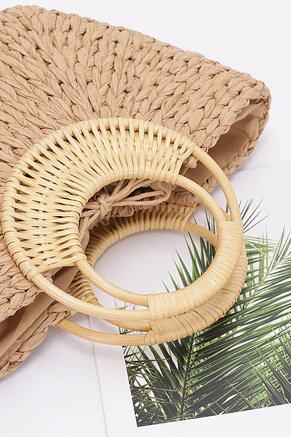 Set of 3 Faux Straw Tote Bags in Khaki 2811