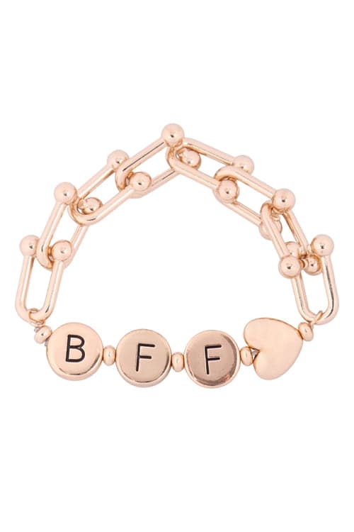 Gold BFF Letter Stretch Bracelets with Link Chain - Set of 6