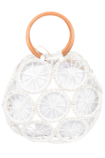 Set of 3 Elegant 1801 White Faux Straw Round Tote Bags