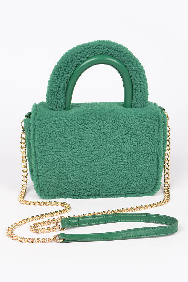Set of Three 7355 Green Faux Fur Top Handle Clutch Bags