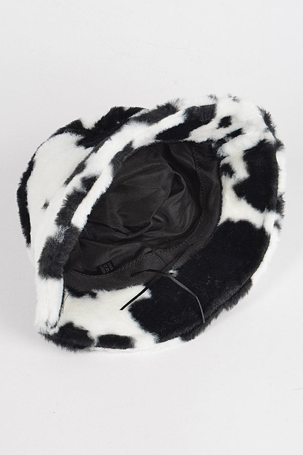 Set of 6 Cow Print Fur Bucket Hats in Black Color 4261
