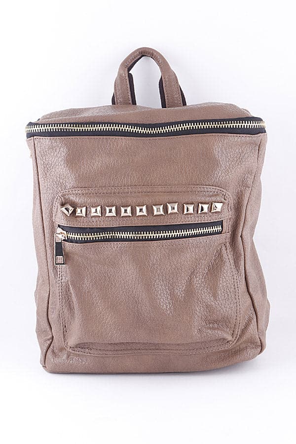 Set of 3 Taupe 8824 Studded Faux Leather Backpacks