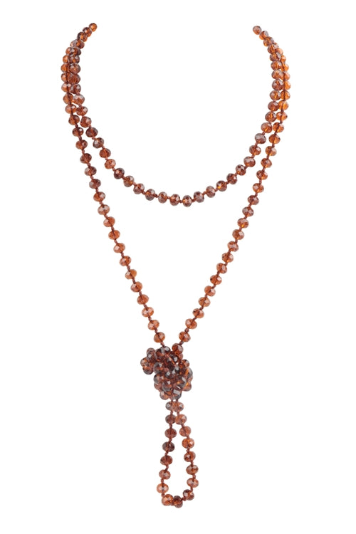 Handmade Longline Knotted Crystal Necklace in Brown - Set of 6 Pieces