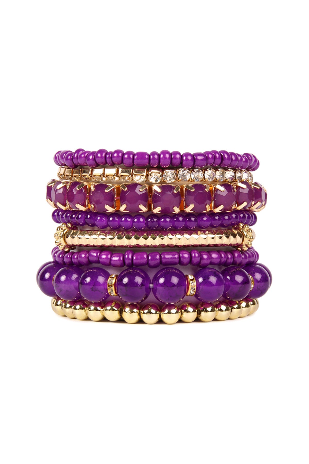 Pack of 6 Dark Purple and Multicolor Elastic Stretch Bracelets for Wrist