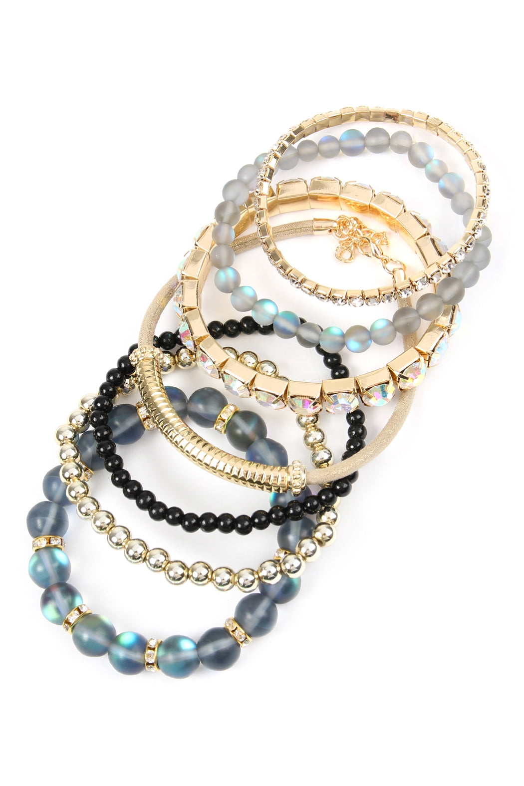 Black Mermaid-themed Glass Stretch Bracelet Set - Pack of Six Fashionable Accessories