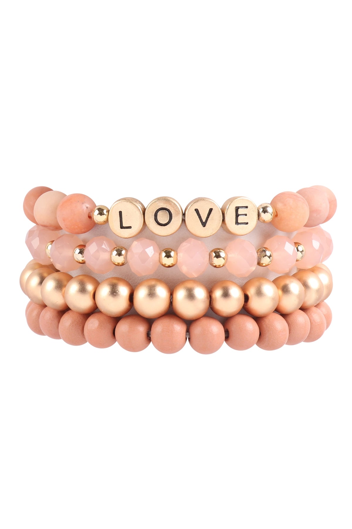 Fashionable Multiline Beaded Bracelet in Peach Color - Pack of Six Pieces