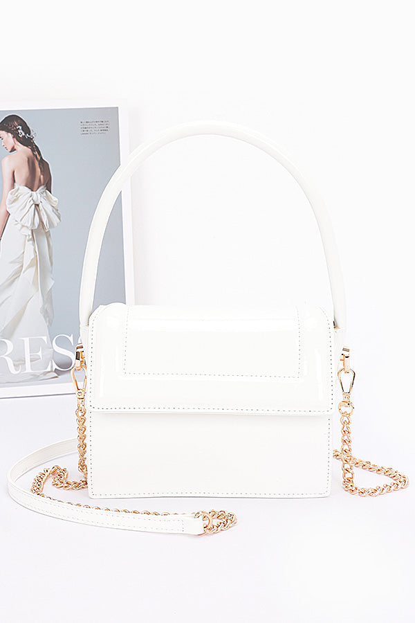 Set of Three 4246 White Enamel Top Handle Flap Bags