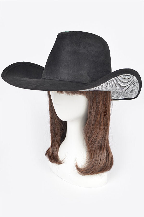 Pack of 6 Faux Wool Hot Fix Rhinestone Cowboy Hats in Black Color 7671