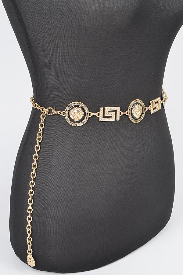 Set of 6 Shiny Gold Metal Rhinestone Chain Belts