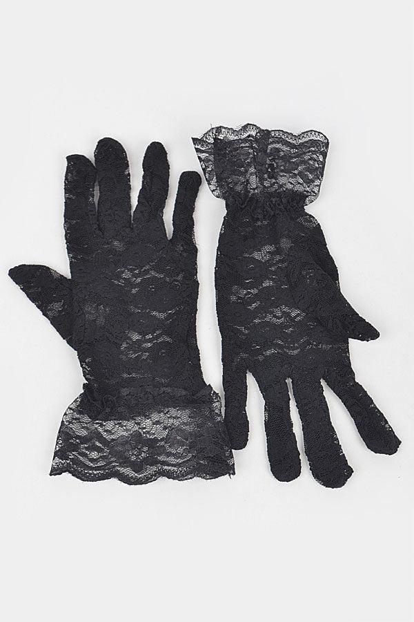 Set of 6 Delicate Black Lace Gloves - 9248