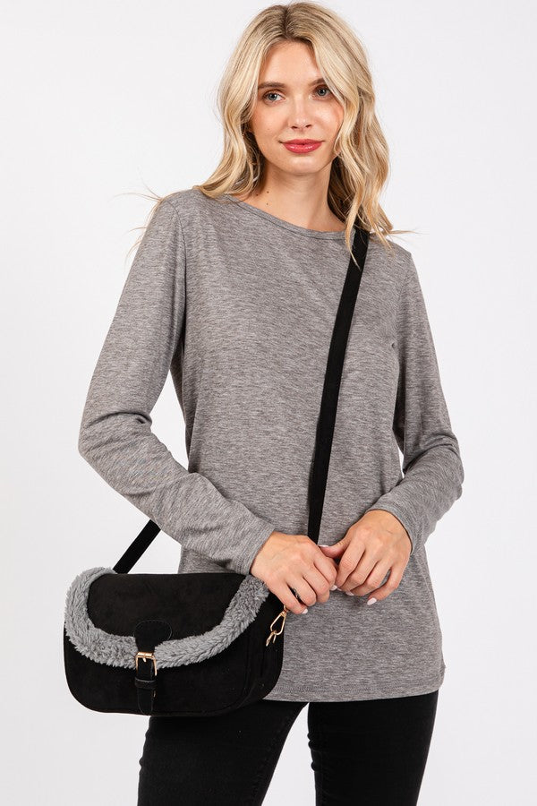 Set of 3 Solid Black 1620 Fleece - Trimmed Crossbody Bags