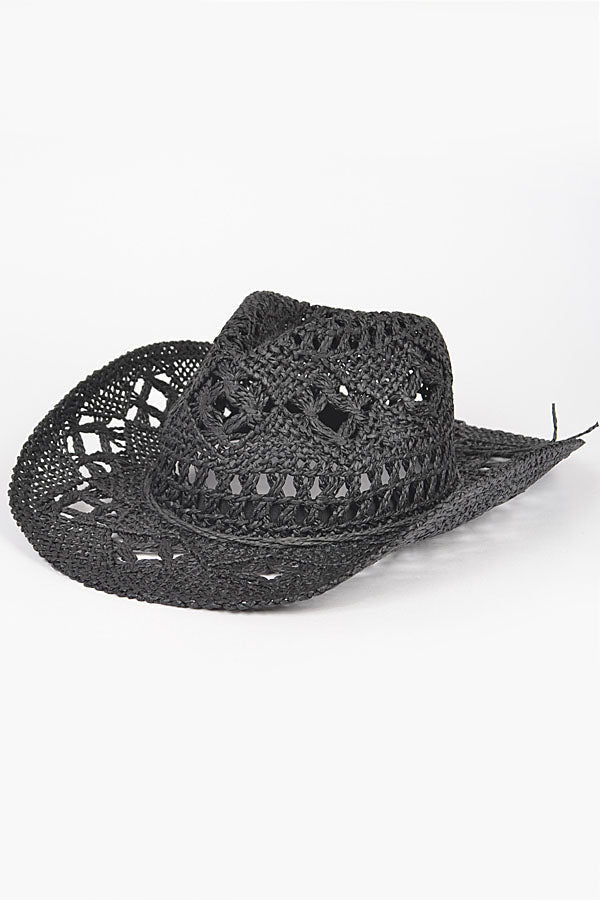 Set of 6 Stylish Black 3871 Faux Straw Cowboy Hats