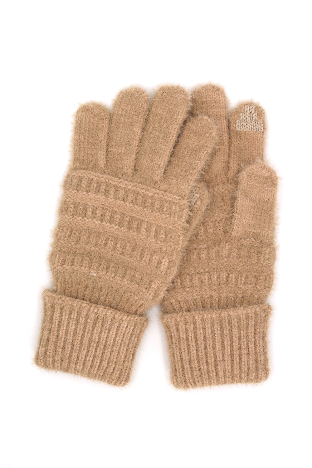 Smart Touch Taupe Fuzzy Cable Knit Gloves - Pack of 6