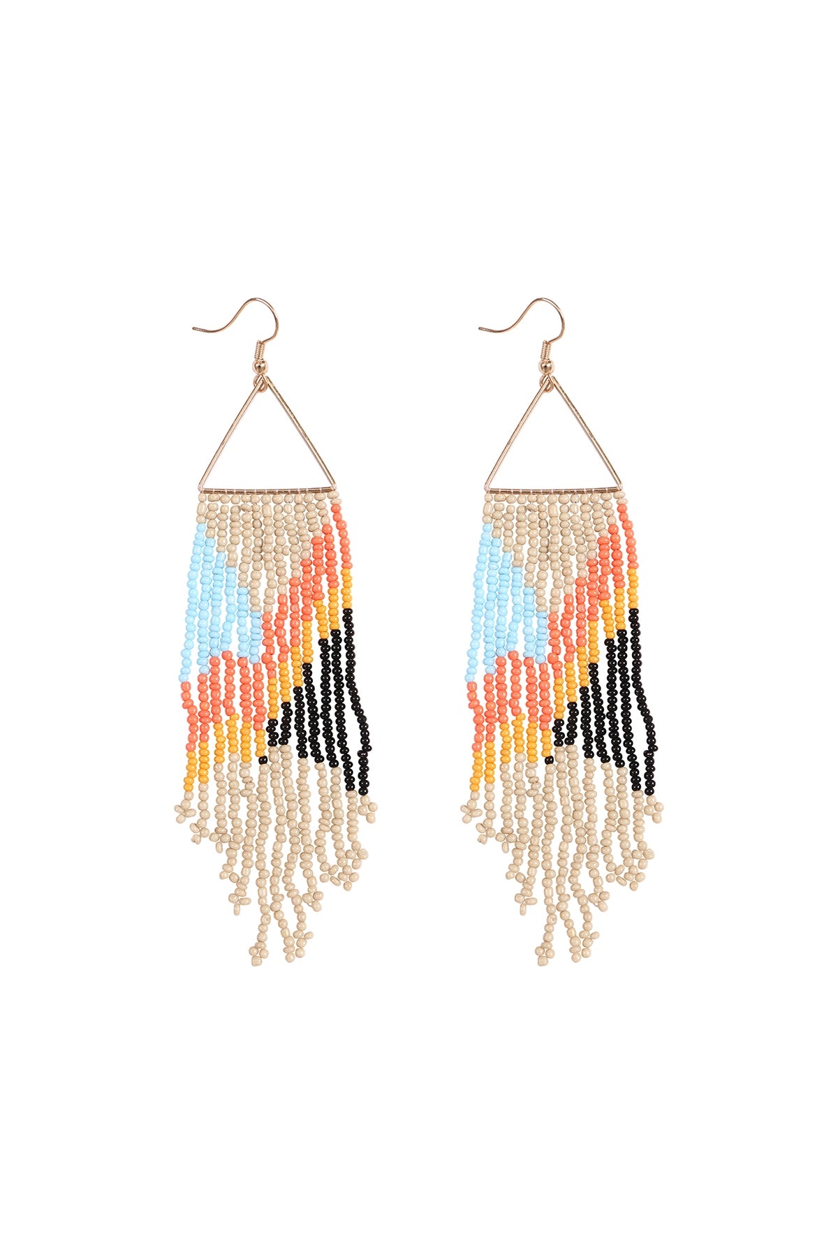 Beige Boho Style Seed Bead Triangle Fringe Drop Earrings - Pack of 6