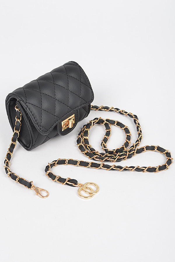 Stylish 8038 Black and Gold Quilted Mini Bags - Set of 3