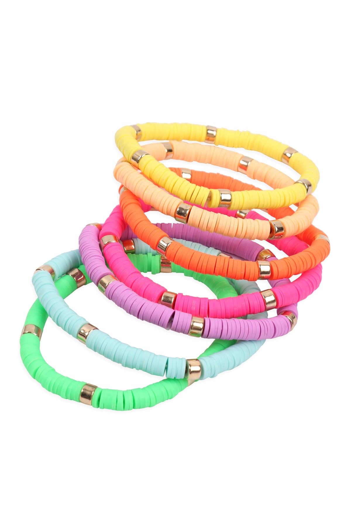 Neon Multi - Pack of 6 Multi - Strand Leather Beaded Stretch Bracelets