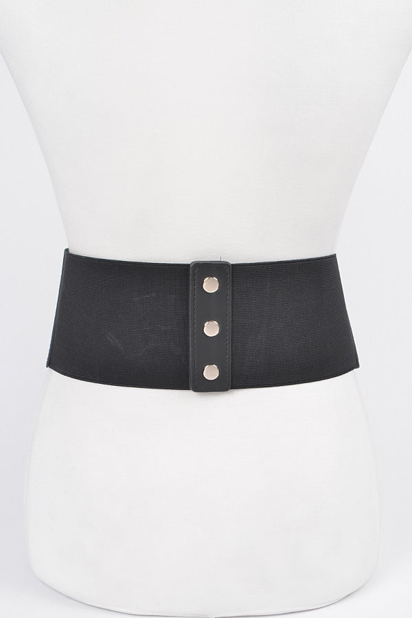 Black Faux Leather Corset Wide Elastic Belt - Pack of 6