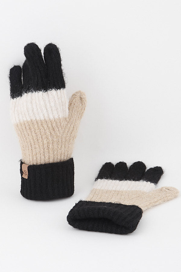 Black Triple Stripe Knit Gloves - Pack of 6