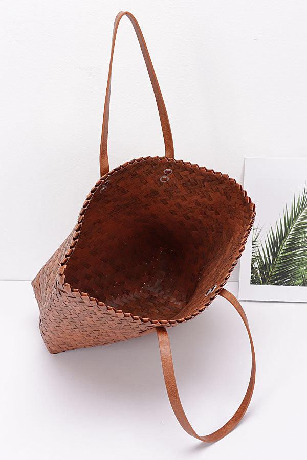 Set of 3 Brown PVC Braided Tote Bags (4511 Model)
