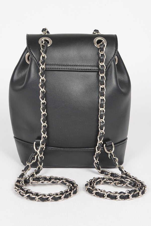 Black Faux Leather Flap Backpack - Set of 3
