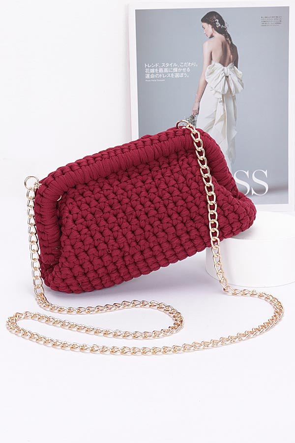 Set of Three 9436 Burgundy Cotton Braided Clutches