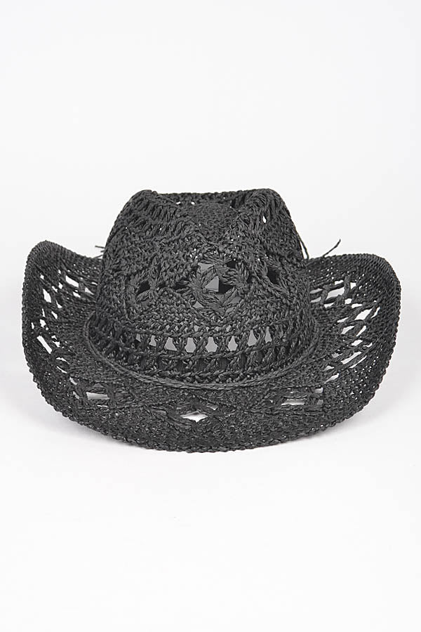 Set of 6 Stylish Black 3871 Faux Straw Cowboy Hats